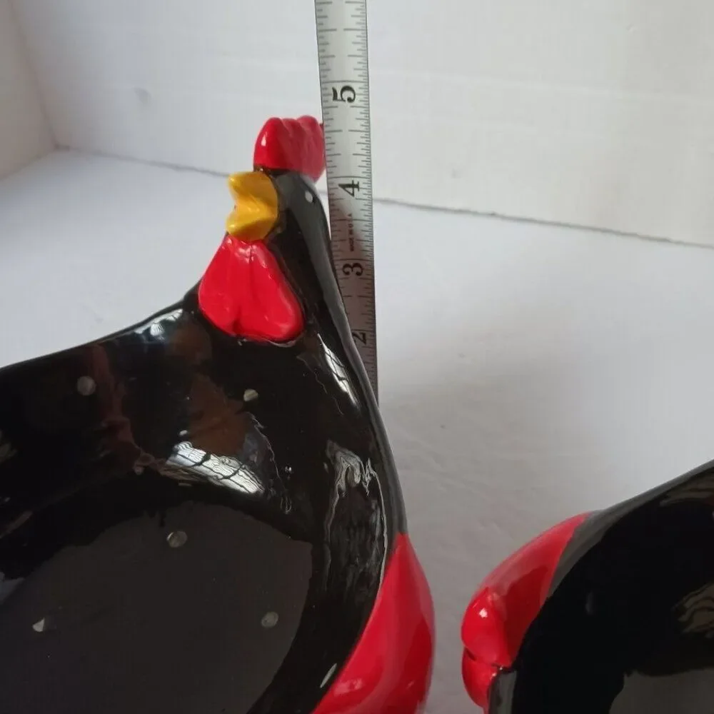 Rooster  2pcs Ceramic Trinket Dish Black White Polka Dots